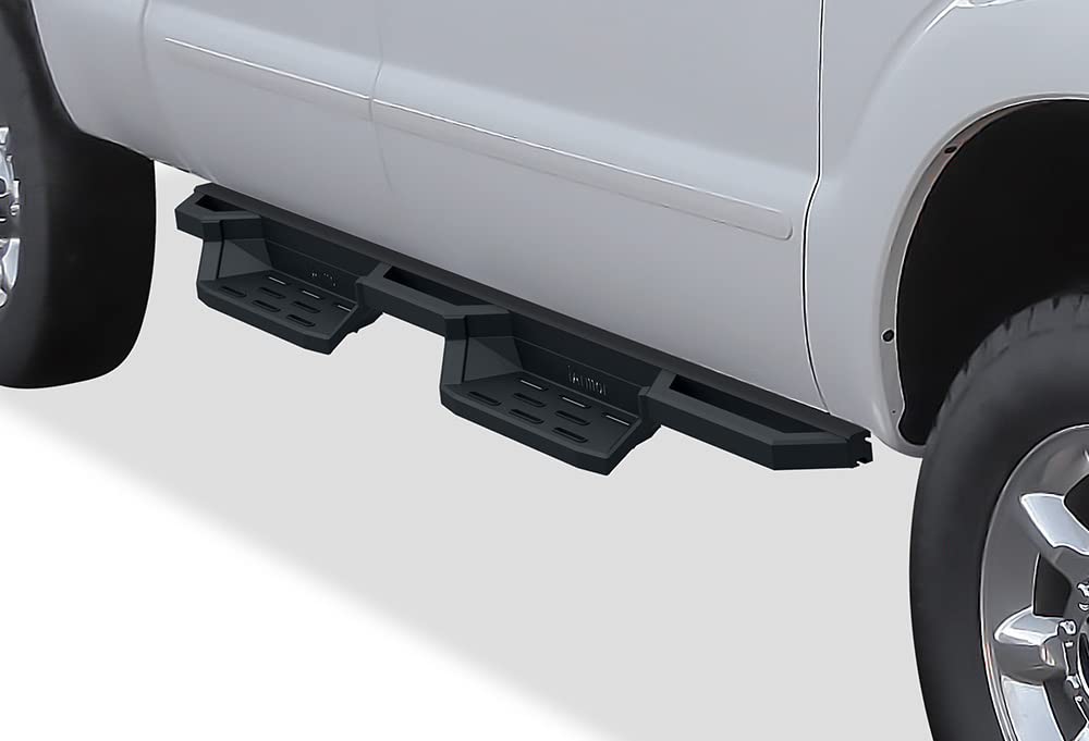 APS 6.5in Stainless Steel Side Bars Pocket Steps Rocker Guards for Ford F250 F350 SuperDuty Crew Cab 99-16, SS Black, Model IA-77370112