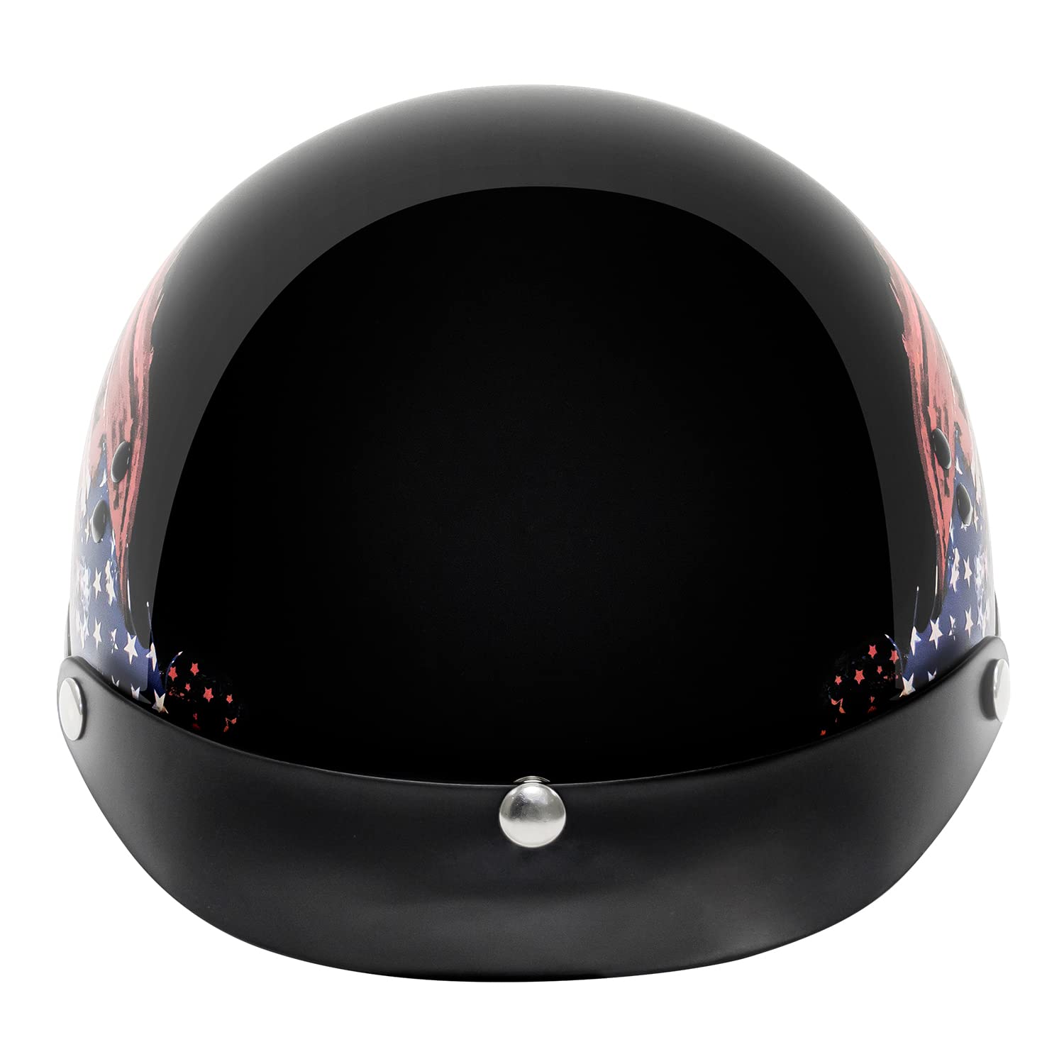 VCAN Cruiser Half Face Motorcycle Helmet - X-Large, Gloss Black Flag, Drop-Down Sun Visor, Removable Peak, Quick Release Buckle, V5805FG25