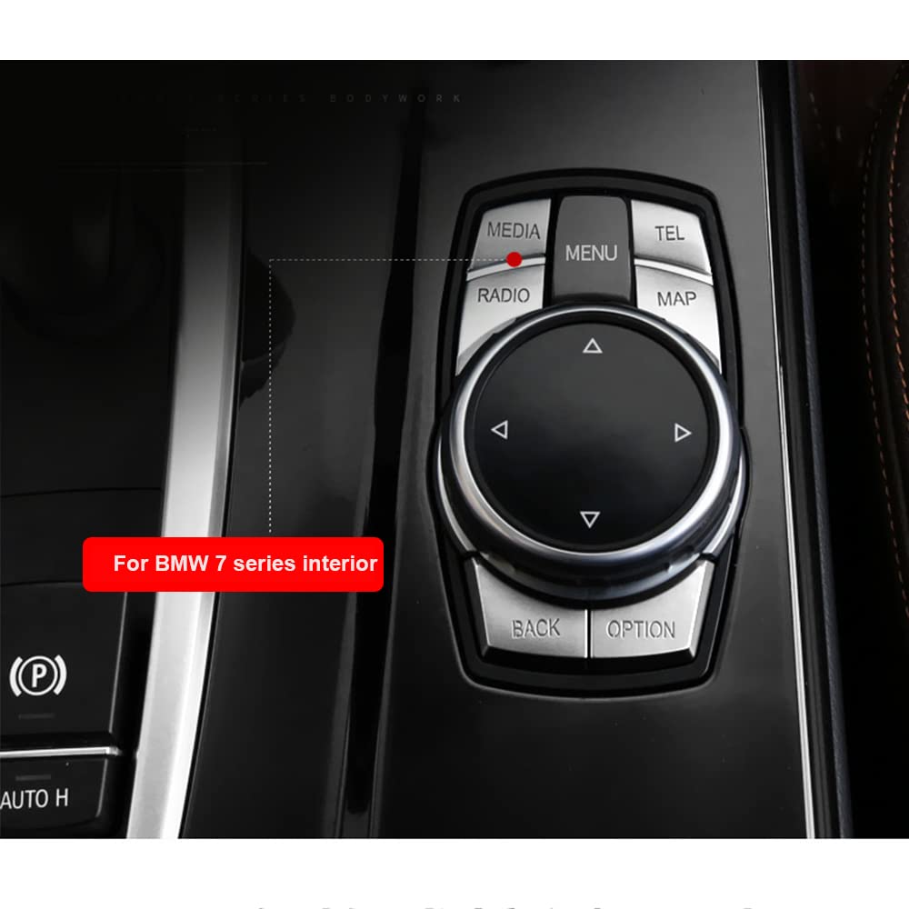 SANRILY Silver BMW Multimedia Control Knob Cover Set, 7 Button, ABS Material, Fits 1 2 3 4 5 7 Series, X5 X6