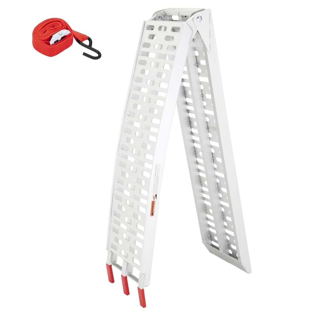 Tuffiom 7Ft Aluminum Truck Ramps 750Lbs Capacity,Folding Loading Atv Ramps For Pickup Trucks Bed, Trailer Ramp With Load Straps