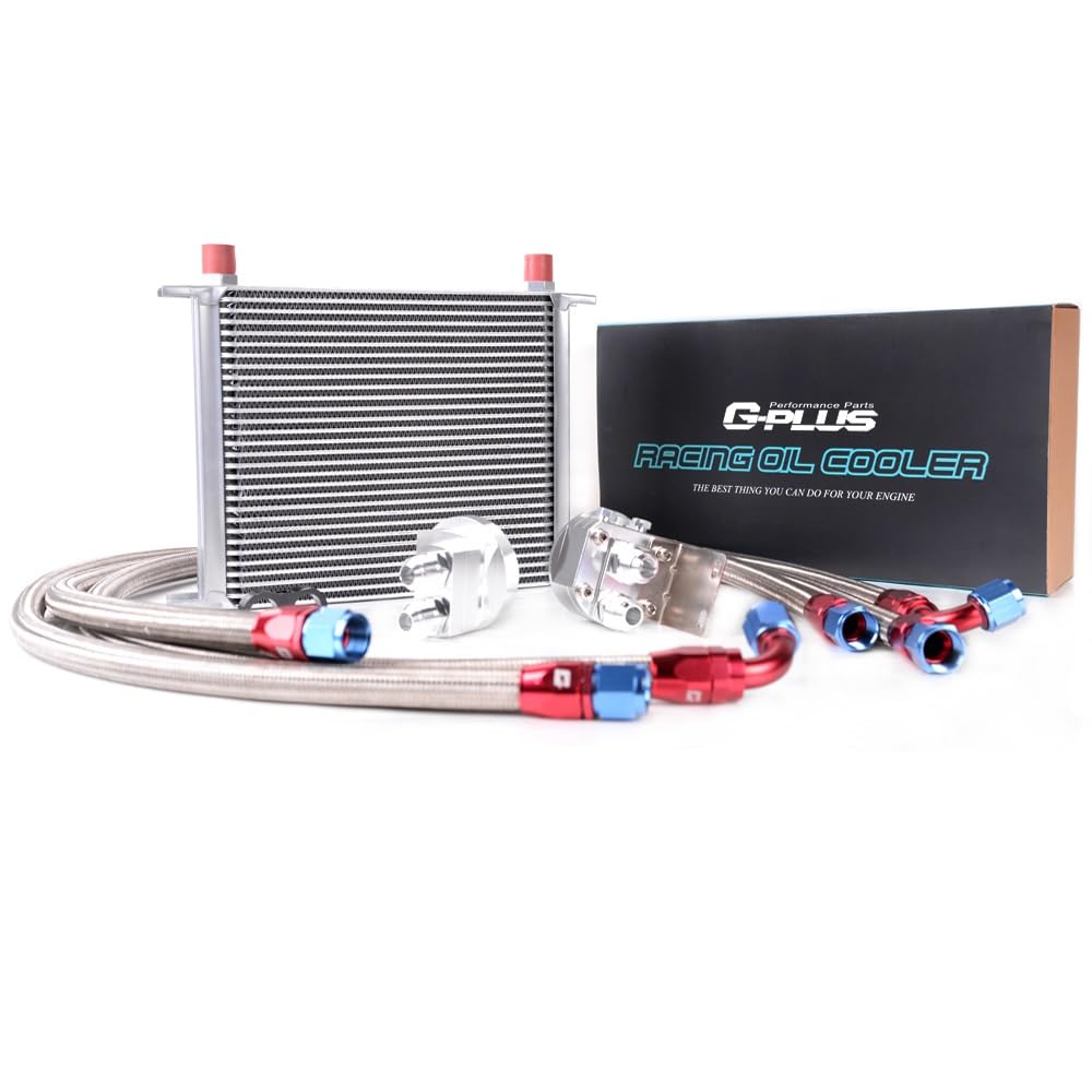 G-PLUS 30 Row AN10-10AN Engine Transmis Universal Oil Filter Relocation Kit & Oil Cooler Kit Aluminum