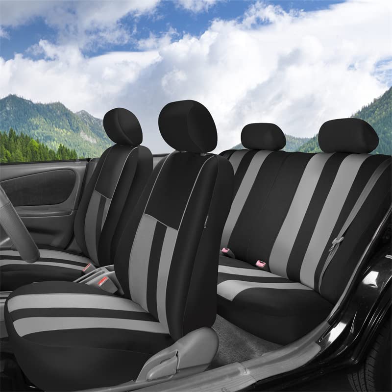 Fh Group Car Seat Cover Full Set Striking Striped Gray Car Seat Covers With Front Seat Covers And Rear Split Bench Car Seat Cove