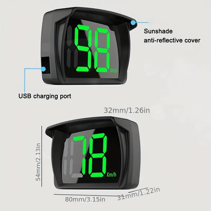 Heads Up Display for Cars HUD GPS Speedometer MPH with QC3.0 Fast Charger & Stable Silicone Pads, 2M USB Cable, Digital Speedome