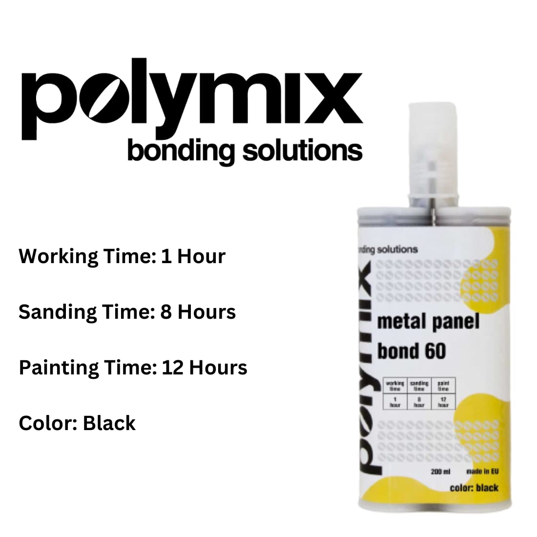 Polymix Metal Panel Bond 60 Adhesive 200ml Cartridge & Two Application Mixing Nozzles