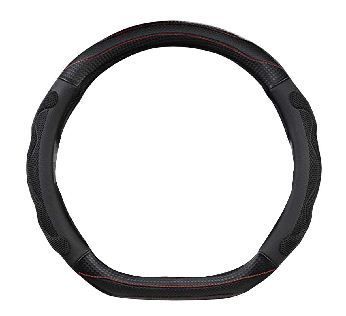 Builllin D Cut Steering Wheel Cover - D Shaped Flat Bottom Microfiber Leather Anti-Skid Breathable Fit 14.5''-15'' (Black)