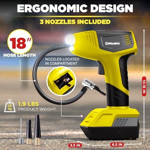 Bullseye Pro Tire Inflator Portable Air Compressor, Car Tire Inflator Portable, Portable Air Pump for Car Tires - 150PSI, 12V DC
