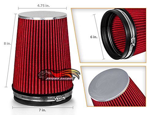 Red 6 152 Mm Inlet Truck Cold Air Intake Cone Replacement Performance Washable Clamp-On Dry Air Filter (8 Tall)