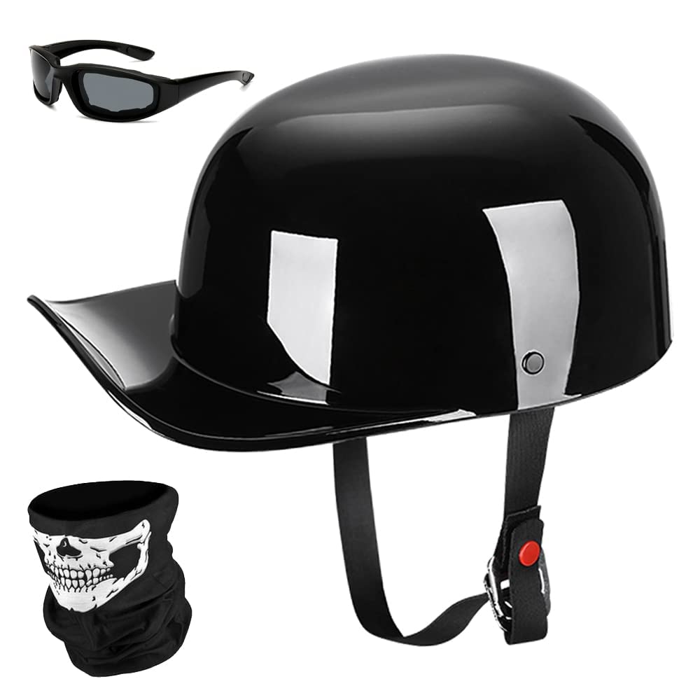 Yesmotor Baseball Motorcycle Helmet Half Cap For Bike Cruiser Chopper Moped Scooter- Dot Approved (Light Black, L)