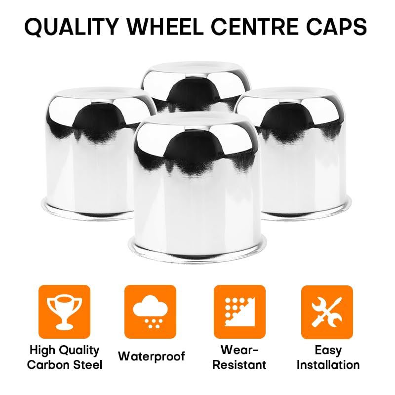 Gtownworks 4Pcs 3.19 Inch Wheel Center Caps Fit 3.19' Center Bore Truck Trailer Rv Suv Wheels Rims, Carbon Steel Chrome Silver Push Through Hub Covers