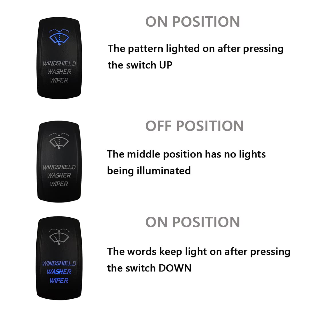 Bacautoparts Blue Led Windshield Washer Wiper Momentary Rocker Switch 7Pin Mom (On)-Off-On Dpdt Washer Jet Toggle Switch For Aut