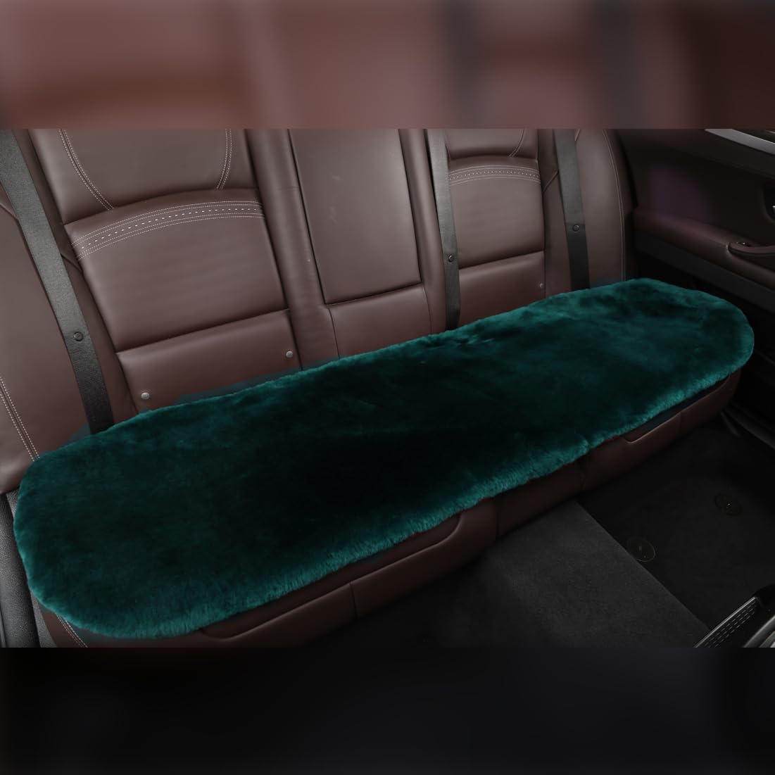 OGLAND Fluffy Sheepskin Car Back Seat Cover, Alpine Green, 17x53 inches, Non-Slip Wool Cushion, Model OG-SC-DP