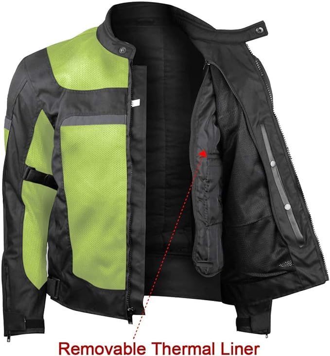 Vance Leather Revo Mens Advanced All-Season Hi-Viz Reflective Mesh & Textile Motorcycle Jacket W/Ce Armor &  Removable  Liner (H