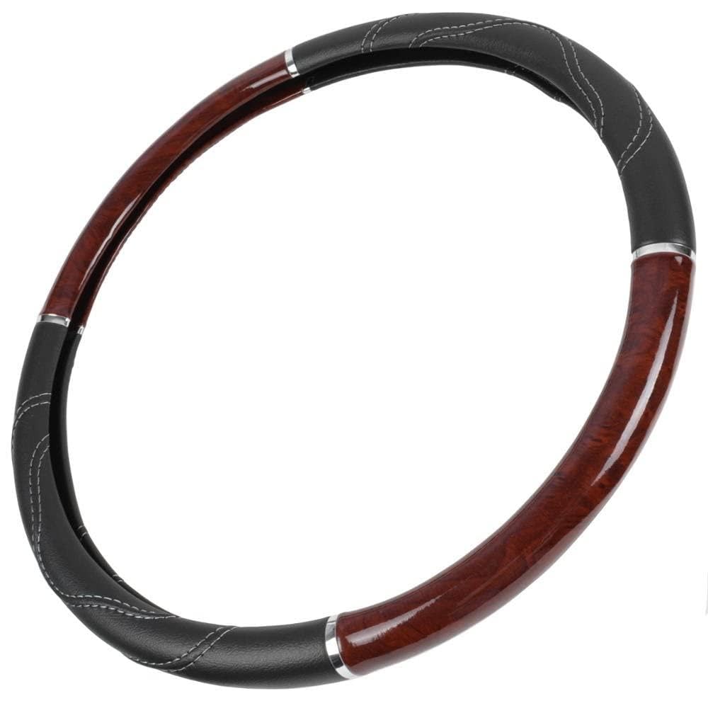 Bdk Black/Dark Wood Grain Soft Leather Grip Big Rig Steering Wheel Cover For Trucks 18'' Inch Large (Cherry Wood)