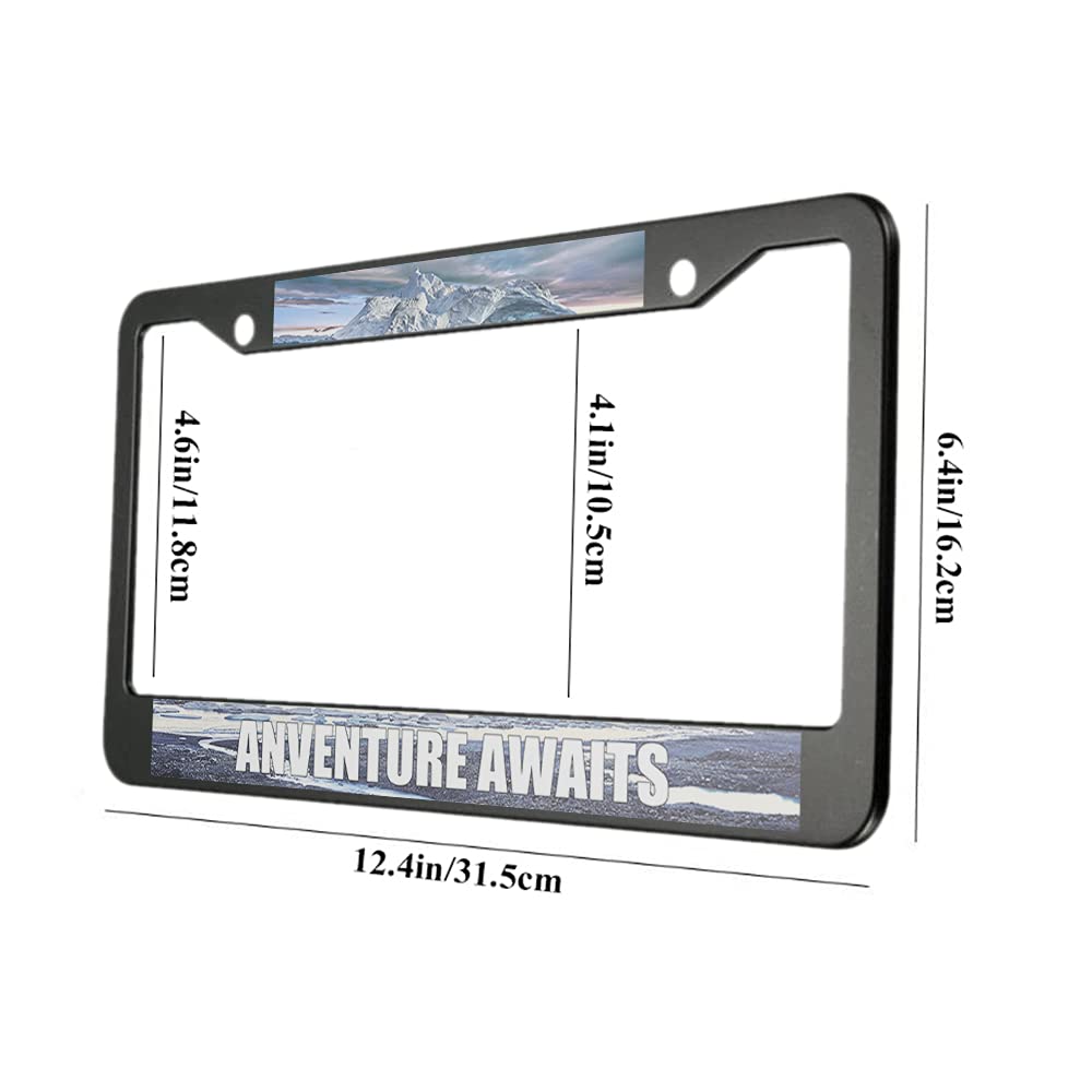 Ofloral Adventure Awaits Aluminum Alloy License Plate Frame Natural Snow Mountain Plateau River Applicable To Us Standard Car Me