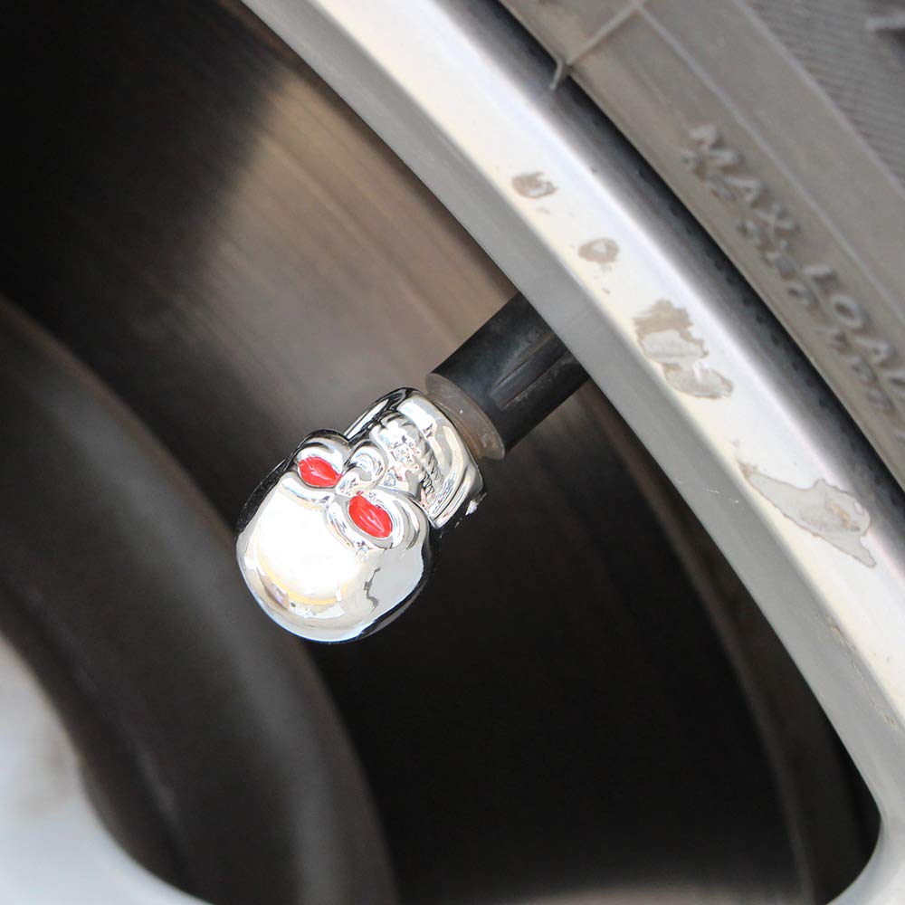 Dsycar Chrome Skull Tire Valve Caps Antirust Copper Core Air Caps Cover, Cool Valve Stem Caps For Cars, Suvs, Bike, Trucks And Motorcycles