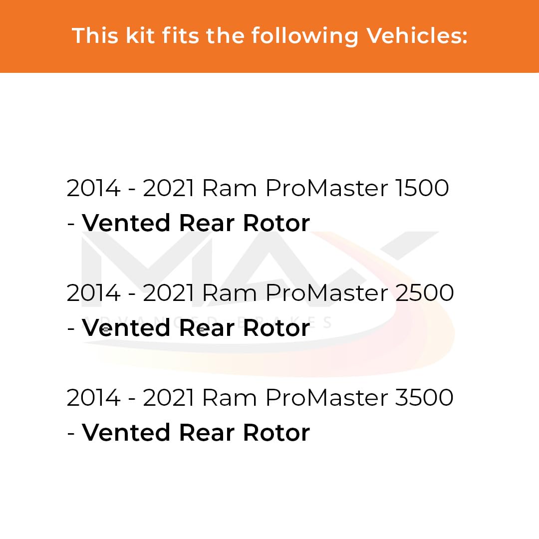 Max Advanced Brakes Rear Brake Kit Compatible With 2014 2015-2021 Ram Promaster 1500 2500 3500 W/Vented Rear Rotor Replacement P