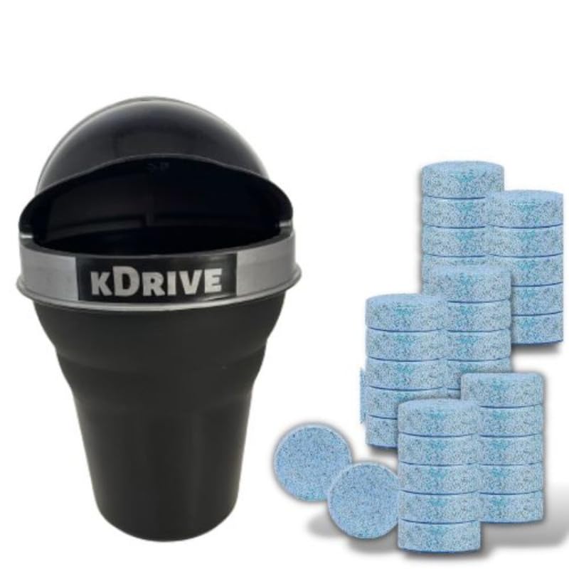 kDrive Combo of Car Dustbin B&G and Washer Tablet (20) | Car Accessory Interior | Long Lasting Aroma | Solid Cleaning Windshield