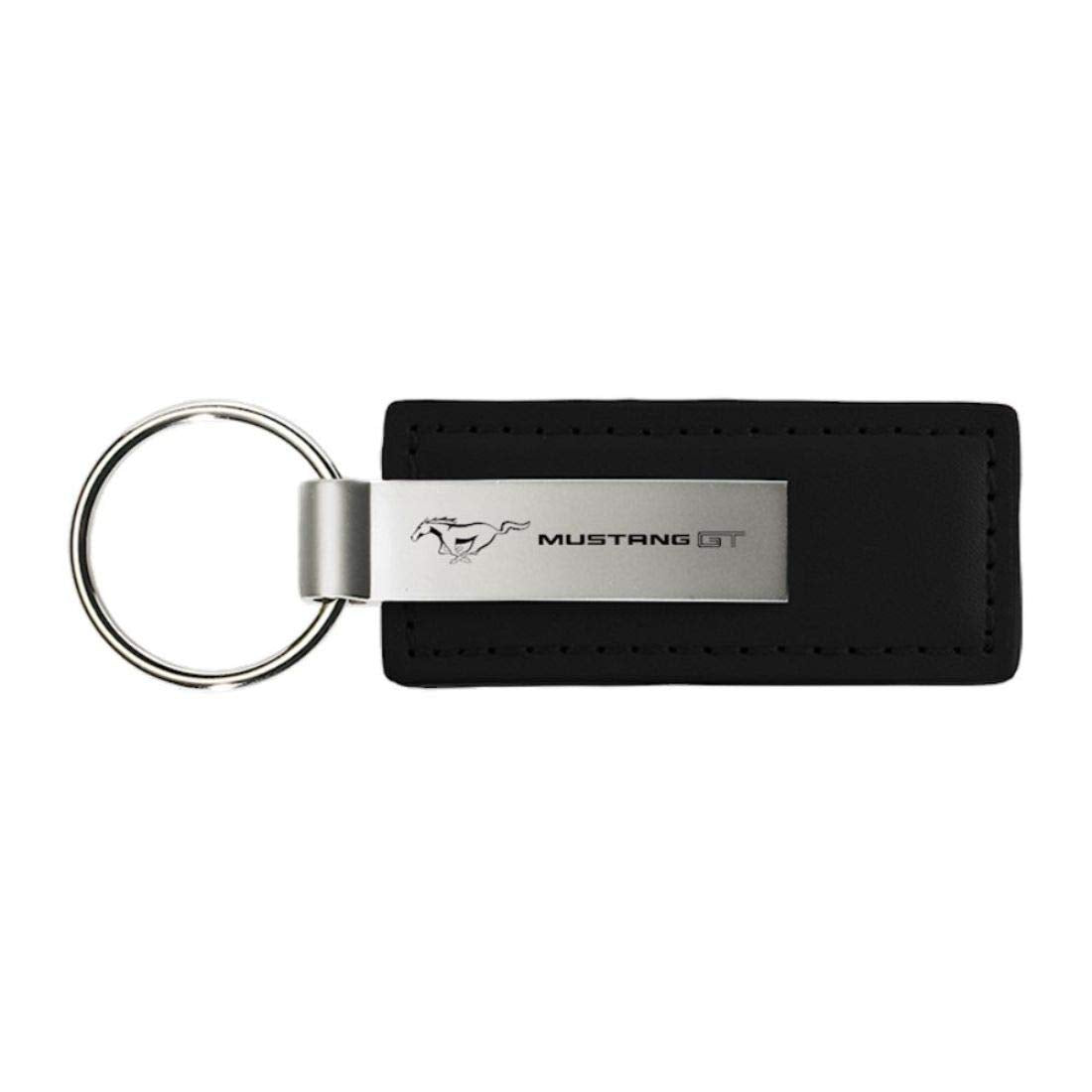 Au-Tomotive Gold Rectangular Leather Key Chain For Ford Mustang (Black)