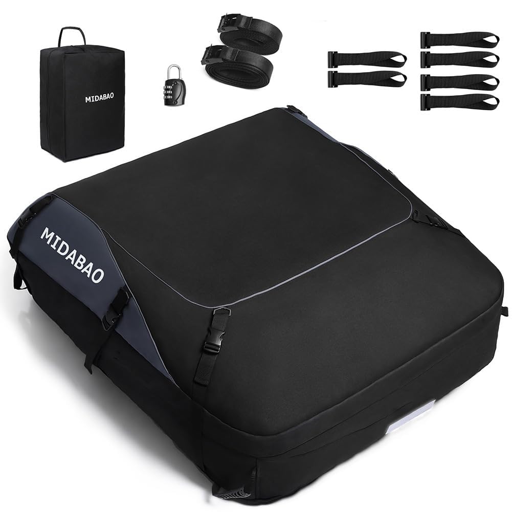Midabao 20 Cubic Waterproof Duty Car Roof Top Carrier-Car Cargo Roof Bag Car Roof Top Carrier - Waterproof & Coated Zippers- Includes Anti-Slip Mat- For Cars With Or Without Racks (20 Cubic Feet)