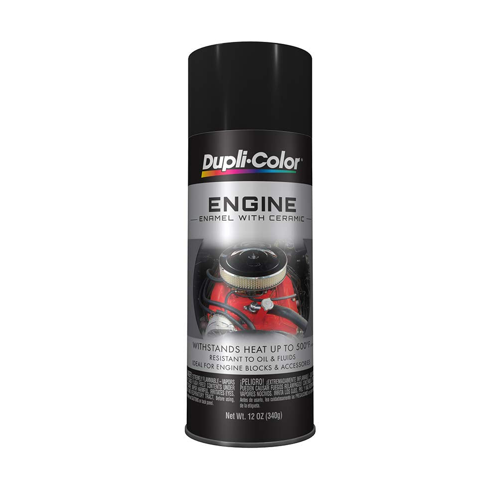 Dupli-Color De1634 Engine Enamel Spray Paint With Ceramic - Gm/Chrysler Low Gloss Black - 12 Oz Aerosol Can