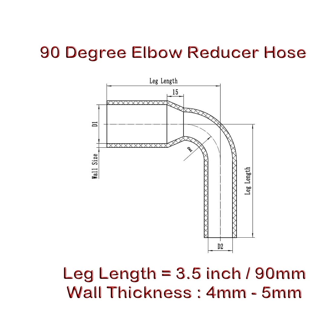 Autobahn88 Automotive Silicone Hose Bend, 90-Deg Elbow Coupler, ID=1'' (25mm), Leg Length 3.13'' (80mm), Wall Thickness= 0.16''