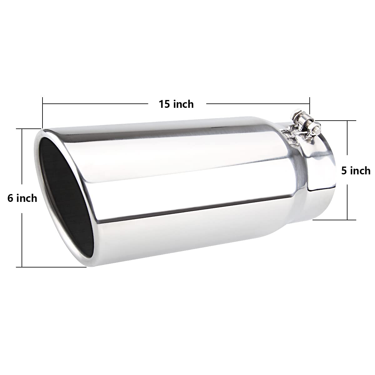Exhaust Tip 5 Inlet 8 Outlet 15 Long Rolled End Angle Cut Bolt On Polished Exhaust Tail Pipe