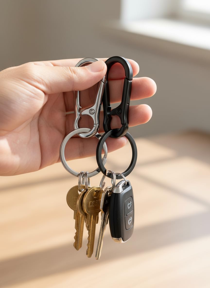 Keychain - Alloy Keychain Set with Safety Clip, Multi-Purpose Keyring for Home and Car Keys(Black and Silver)