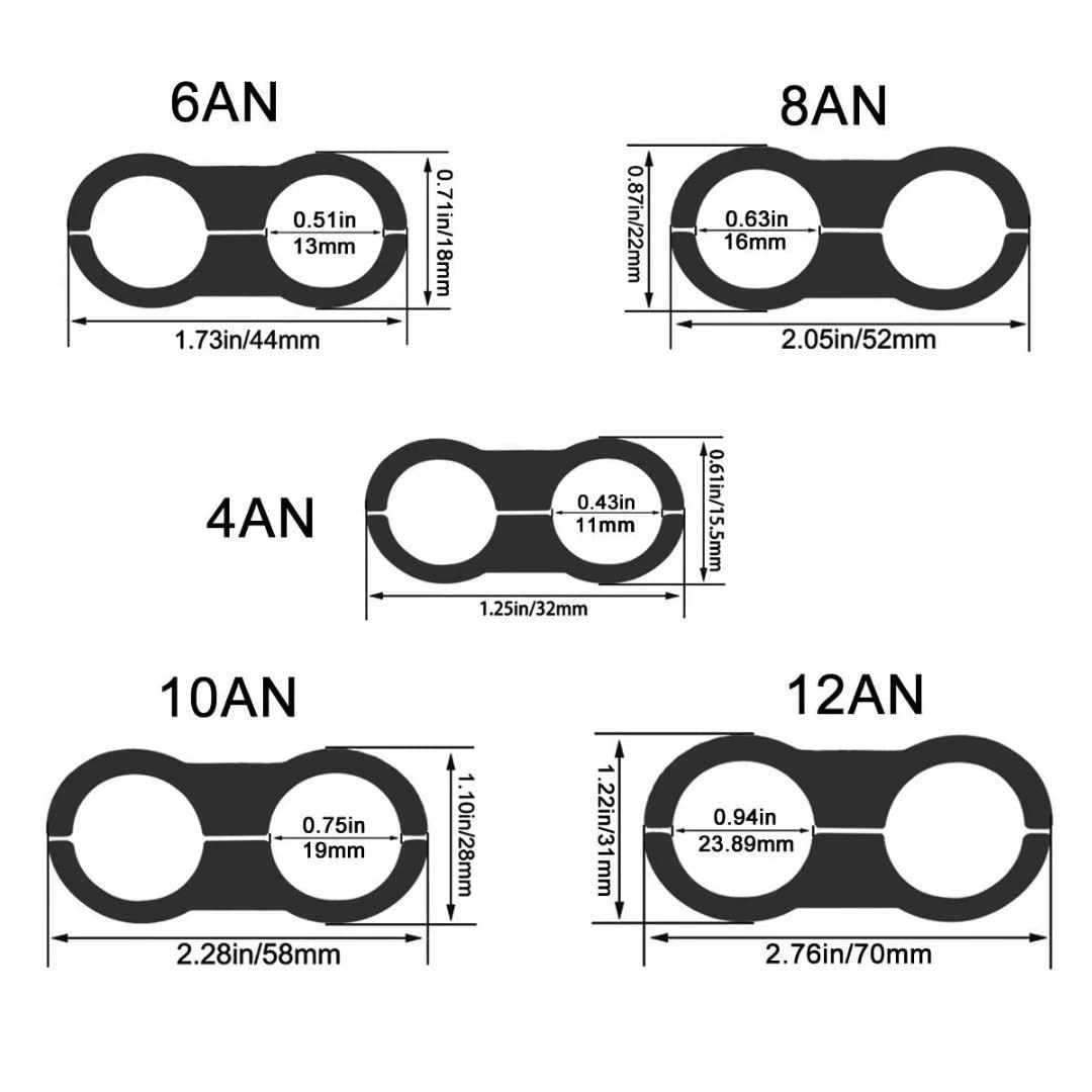6AN Black Hose Aluminum Clamp-AN6 Hose Separator Fuel line Mounting Clamps Aluminum Hose Fitting Adapter Great for 3/8 Fuel Hose
