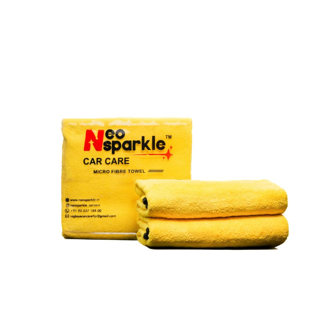 NEOSPARKLE 500 GSM Microfiber Cleaning Cloth in Yellow for Car Detailing, Polishing, and Interior Surface Maintenance, Pack of 2