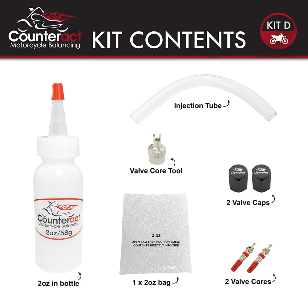 Counteract Kit-D Motorcycle Do It Yourself Tire/Wheel Balancing Beads Kit - (2) 2Oz Diy Bead Bags, (2) Valve Caps And Cores, (1)