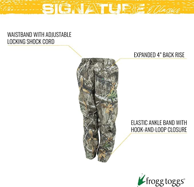 Frogg Toggs Men'S Standard Classic Pro Action Waterproof Breathable Rain Pant, Realtree Edge, Small Long
