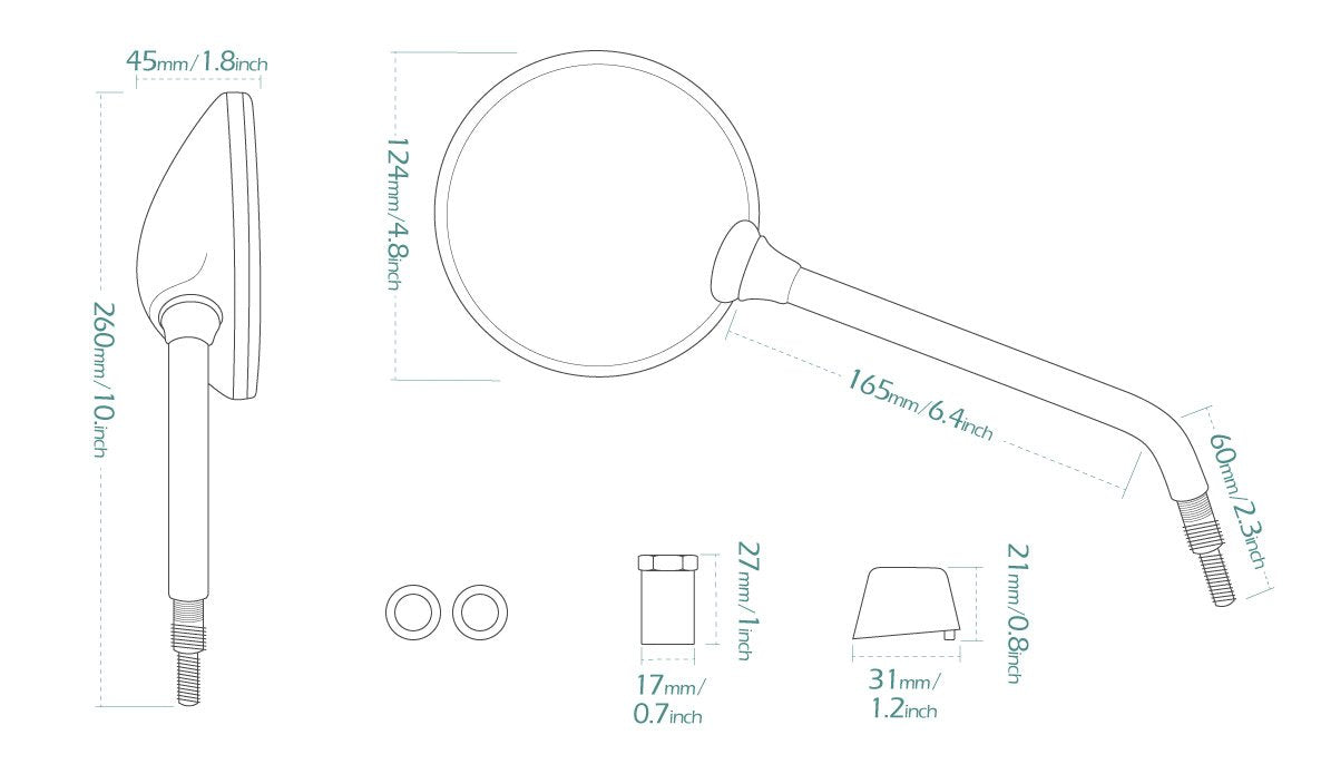 KiWAV OEM Replacement Mirror FV-025-1 for PIAGGIO Liberty RST125, Vespa LX, Left Hand, Chrome, Glass