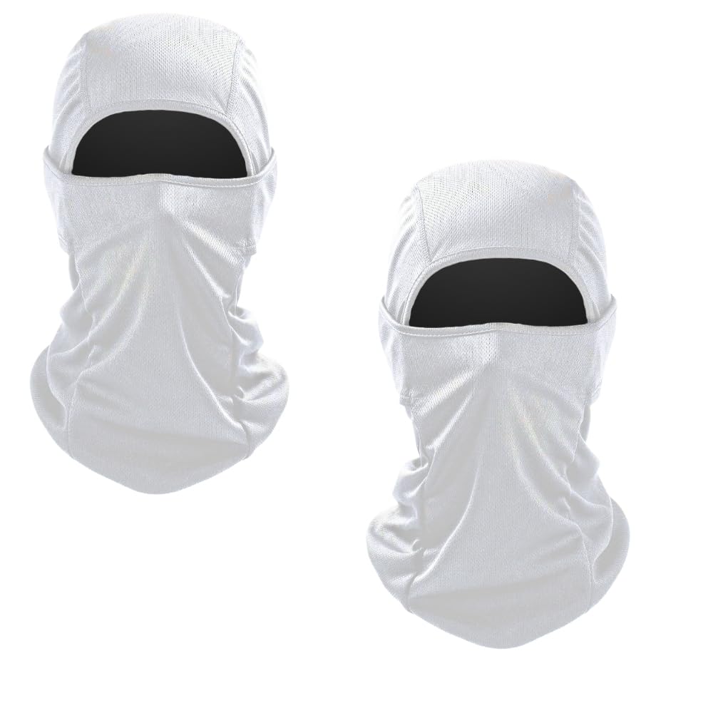 The Tie Hub White Balaclava Face Mask (Pack Of 2) - Uv Protection, Breathable & Sweat-Wicking - Ideal For Bike Riding, Cycling, 