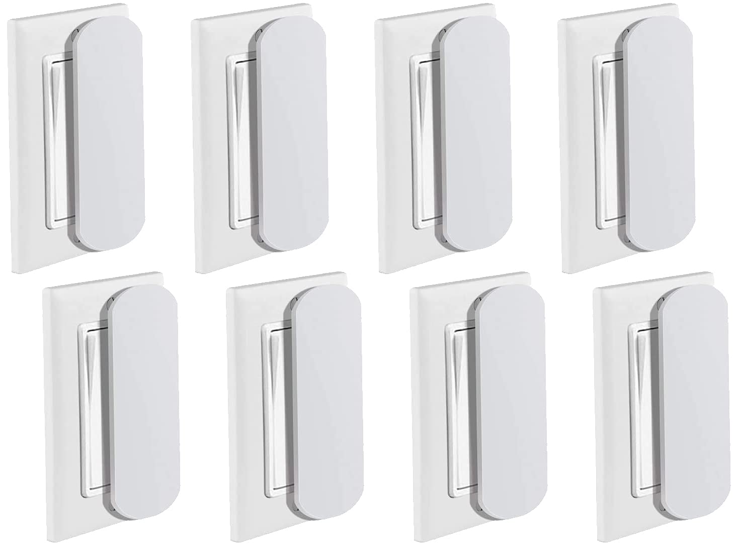 YeeBeny Magnetic Light Switch Guards for Flat Toggle Switches, 8 Pack, White, Model 210616-08, Ideal for Sabbath, Home & Office