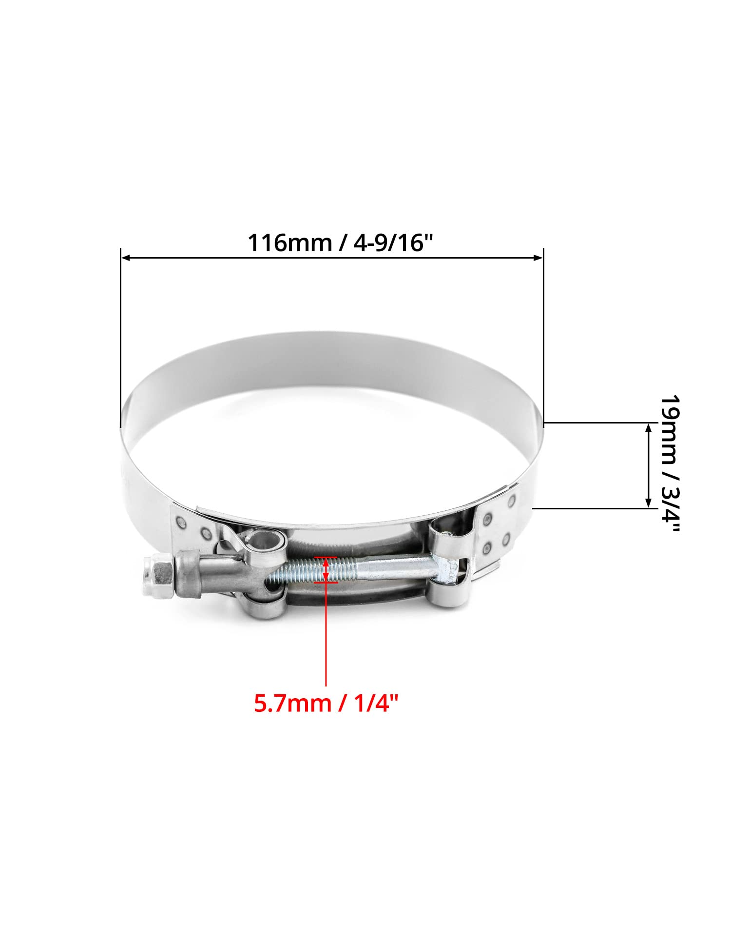 Qwork 4'' T-Bolt Hose Clamp Stainless Steel, Working Range 108Mm - 116Mm For 4'' Hose Id, Turbo Intake Intercooler Clamp, 4 Pack