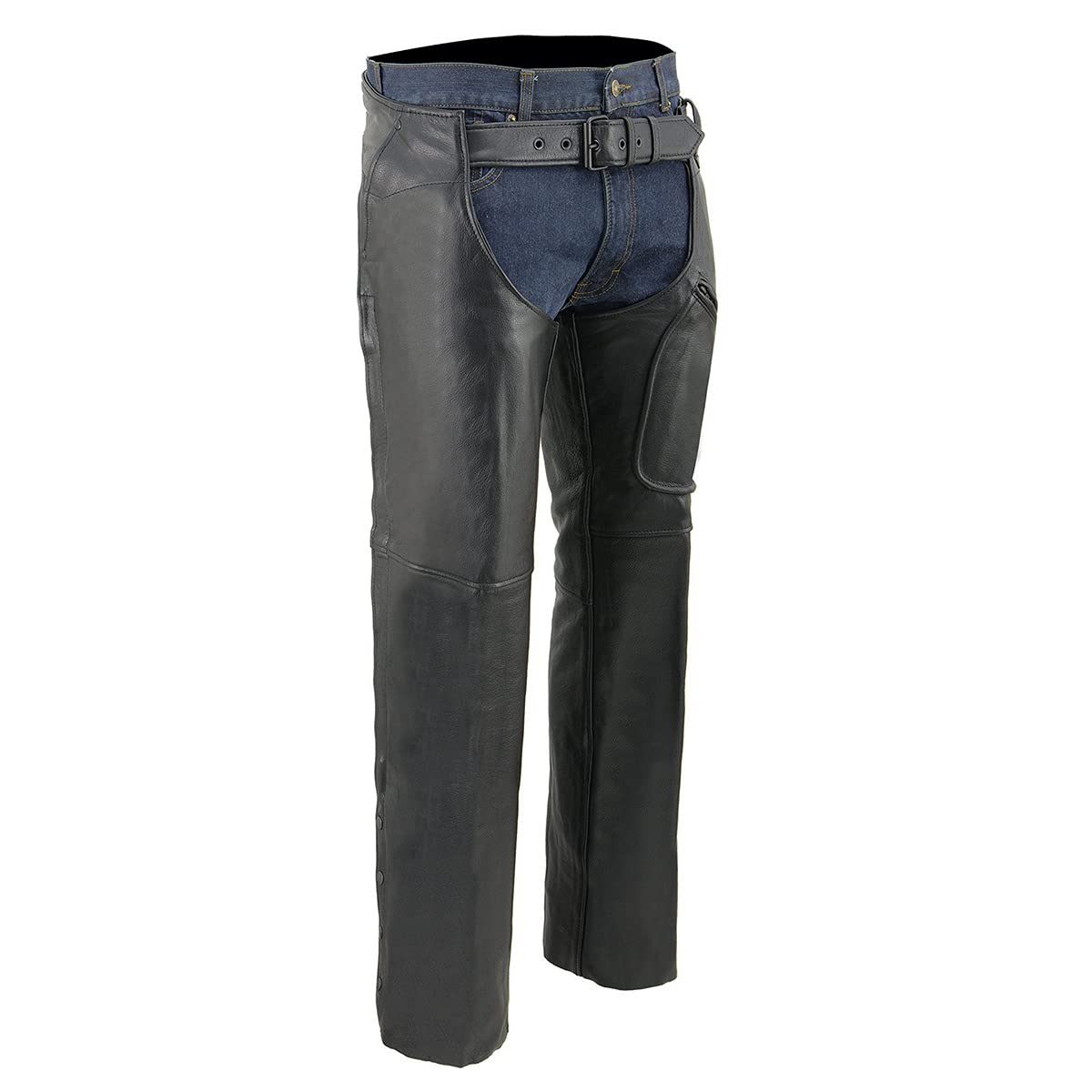 Milwaukee Leather Chaps For Men'S Black Leather 3-Front Pockets- Thigh Patch Pocket Motorcycle Riders Chap- Lkm5780-3X-Large