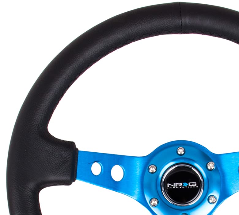 NRG Innovations NRG-RST-006BL Reinforced Steering Wheel - 350mm Sport Steering Wheel (3'' Deep) - Blue Spoke w/Round holes/Black