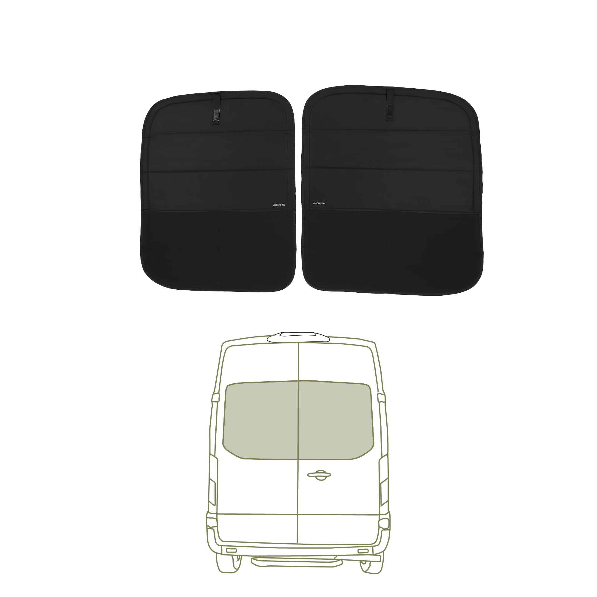 VanEssential Insulated Stealth Blackout Window Covers Designed for Ford Transit High/Medium Roof Rear Door Windows (Pair) - Blac