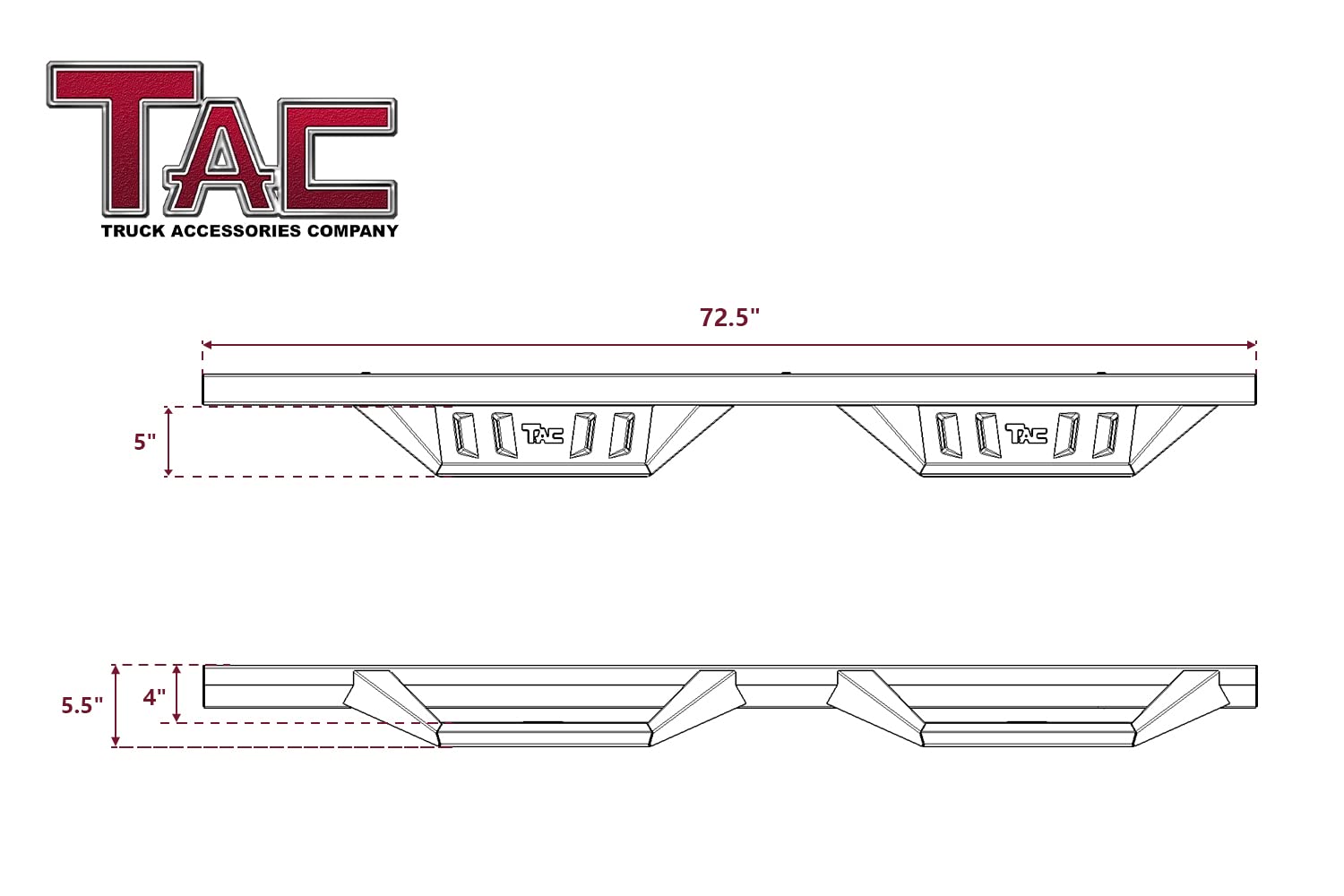 TAC Sidewinder Running Boards for 2021-2024 Ford Bronco 4 Door SUV, 4" Drop, Fine Texture Black, Carbon Steel, Nerf Bars (2pcs)