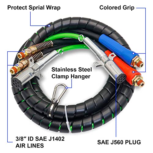 Boeray 3 In 1 15 Ft Length Wrap Heavy Duty 7 Way Truck Tractor Trailer Rig Electric Cable Wrap Cord Abs & Air Line Hose Assembly