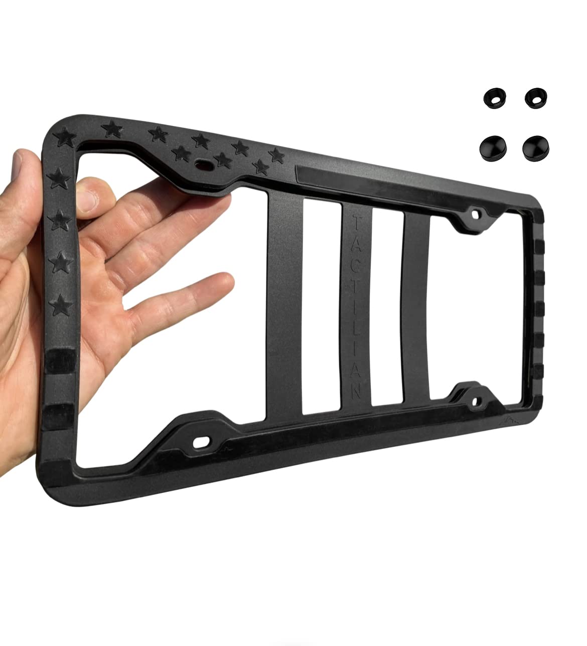 Tactilian Original Silicone American Flag License Plate Frame Holder - Subdued 3D Stars And Stripes Usa Flag Gloss On Matte Cove