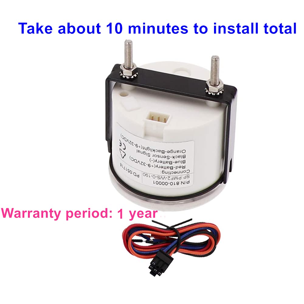 100Tech Marine Gas Fuel Gauge, 240-33ohm, Stainless Steel, White, for Boat, Truck, SUV, Diesel Automotive Replacement