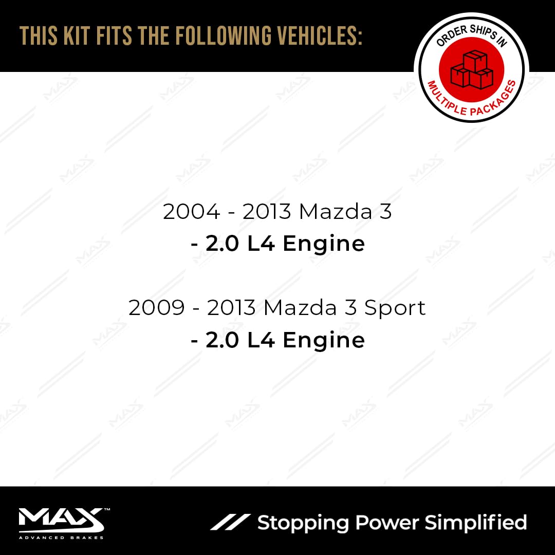Max Advanced Brakes Front & Rear Brake Kit Compatible With 2004-2007 2008 2009 2010 2011 2012 2013 Mazda 3 Sport 2.0L Replacemen