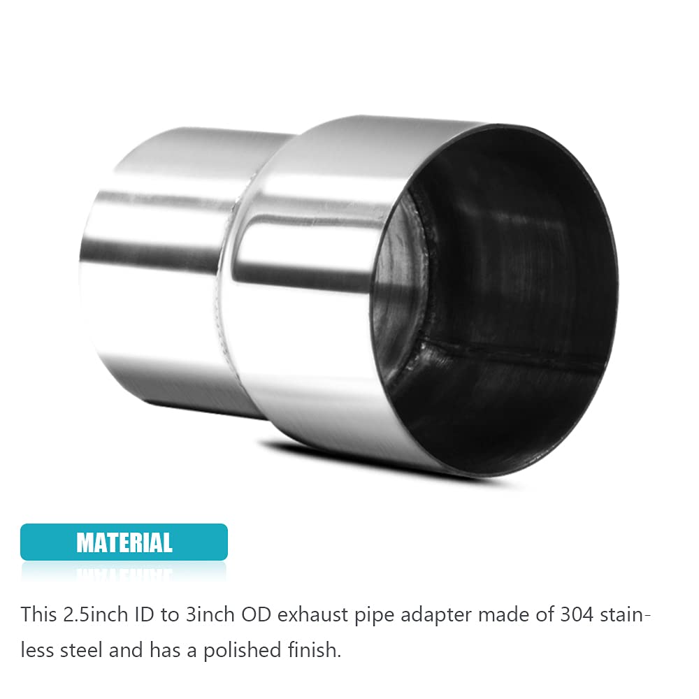 Universal 2.5'' ID to 3'' OD Exhaust Pipe Adapter Connector Reducer 304 Stainless Steel 2.5 Inch to 3.0 Inch 2 1/2    ID to 3.0