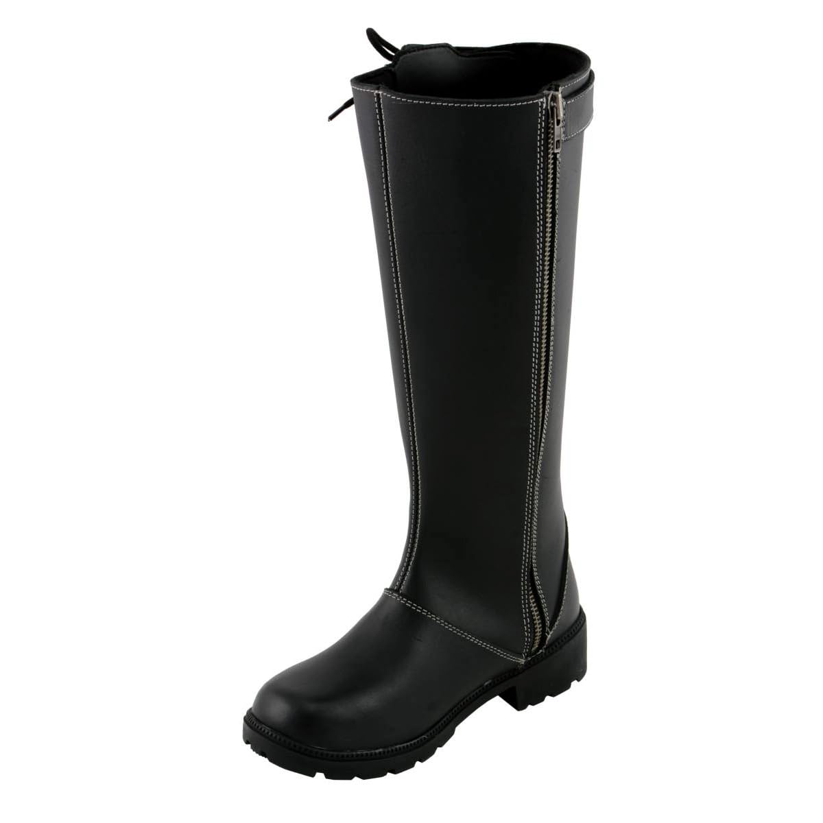 Milwaukee Leather MBL9370 Women's Black 17-Inch Lace Side Leather Boots with Contrast White Stitching - 10