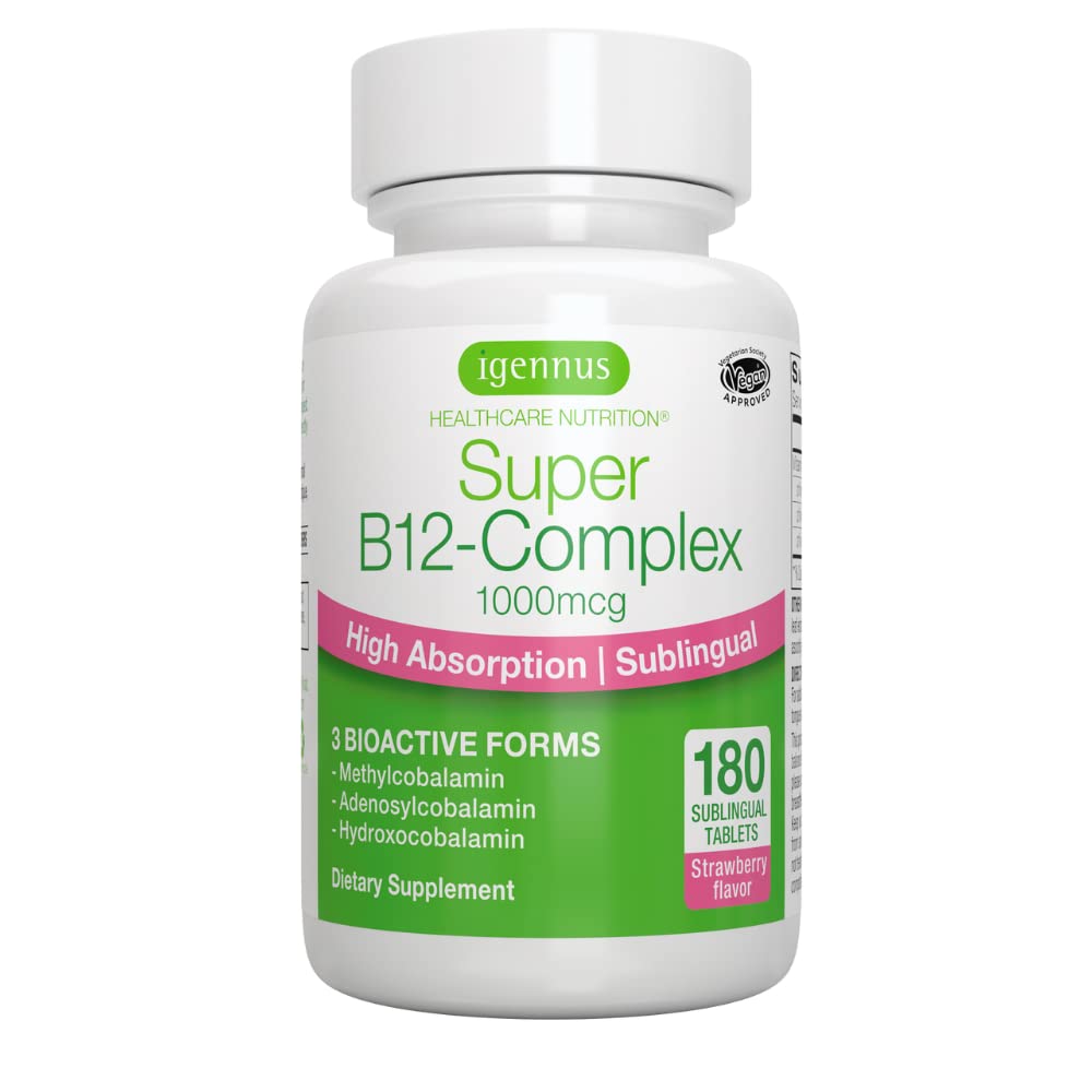Super B12complex 1000mcg, Sublingual Vitamin B12, 180 Servings, Methylcobalamin, Adenosylcobalamin  Hydroxocobalamin, High Abso