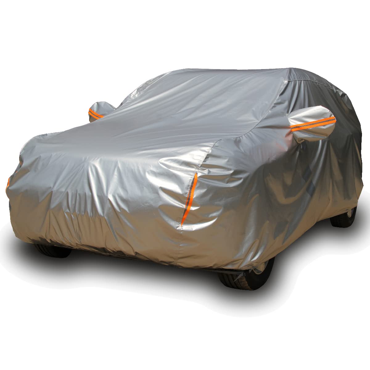 Tecoom SUV Car Cover, 600D Heavy Duty Waterproof, Silver, Fits 191-205 inches, Windproof, Reflective, Outdoor Protection
