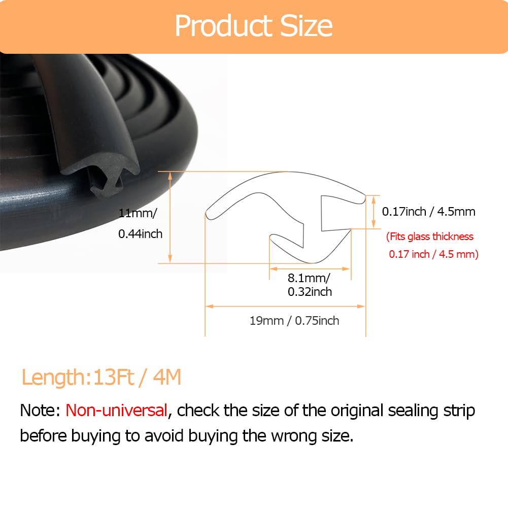 Tintvent Windshield Gasket - 13Ft Black Rubber Seal for Car, Truck & Van, Model YZ04