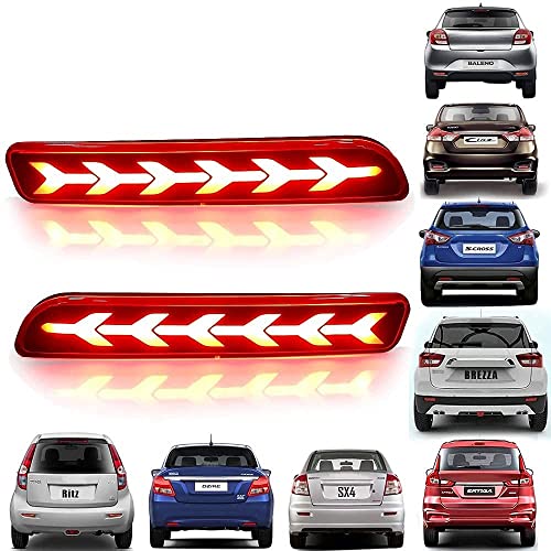 Detachi Car Reflector Led Brake Light For Bumper Rear, Back And Red Suitable Maruti Suzuki Ertiga 2 Pcs With Maruti Suzuki Bal