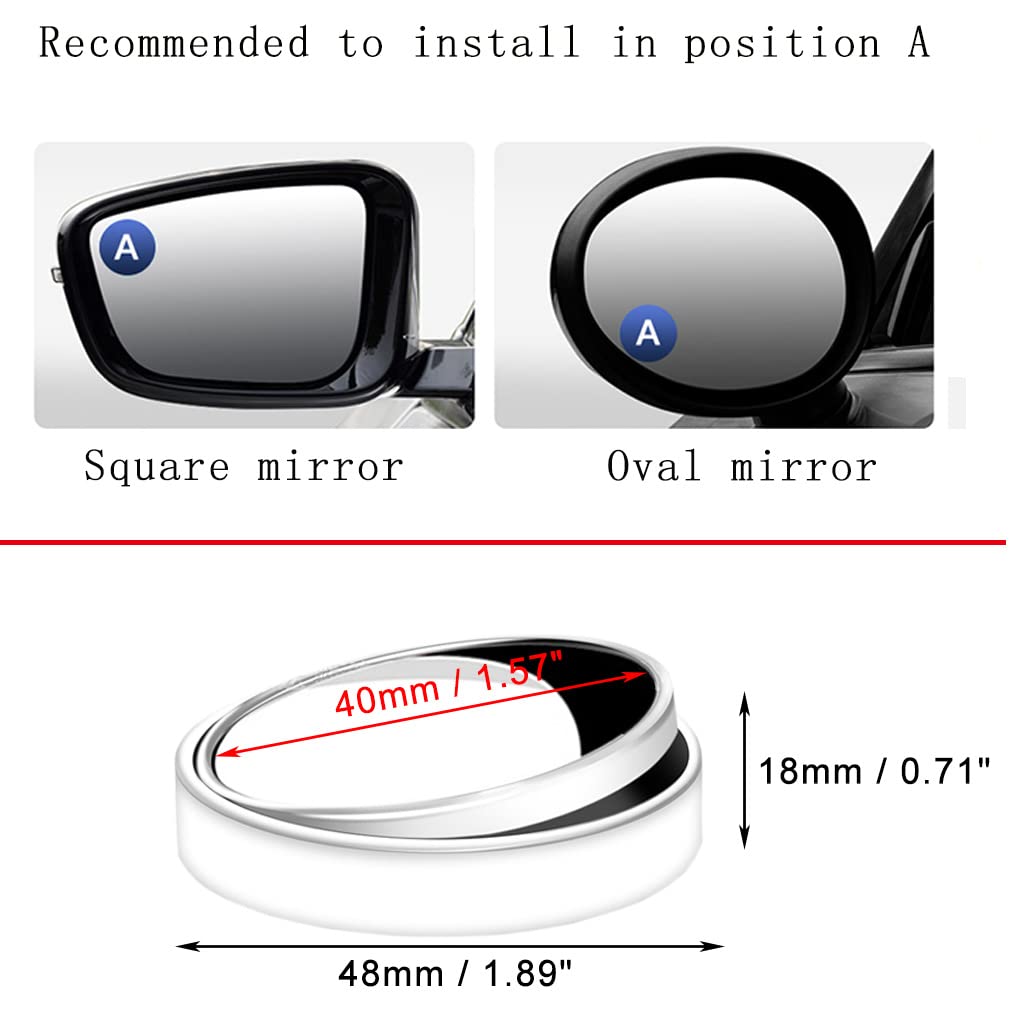 ESreake 2PCS Ultra Small Blind Spot Mirror - 1.57" HD Glass Convex Rear View - Strong Adhesive - White Frame